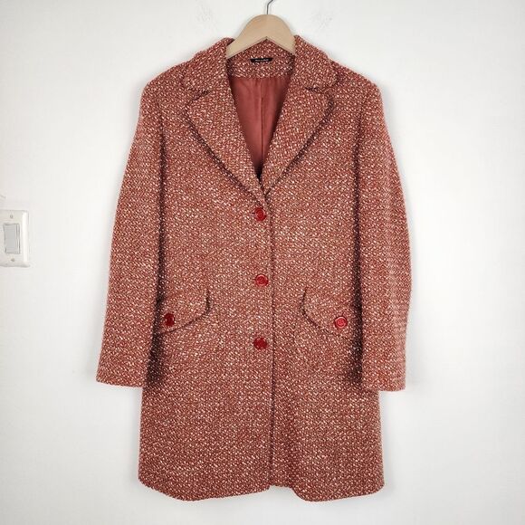 Rodel Spa Italy Wool Blend Coat Red White Cream Fall Winter Size 10 - Picture 5 of 16